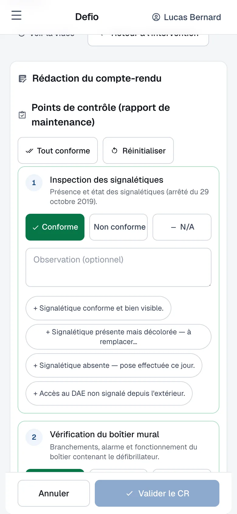 Compte-rendu d'intervention rempli sur téléphone